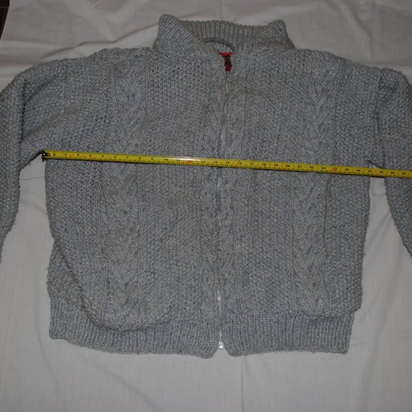Hand Knit Heavy Thick Wool Jacket Womens Zipper Cable Chunky - Picture 11 of 13